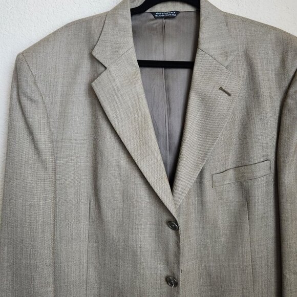 Stafford Men's Suit Jacket Size 44R Beige 100% Wool Collared 3 Button Blazer - Picture 3 of 11
